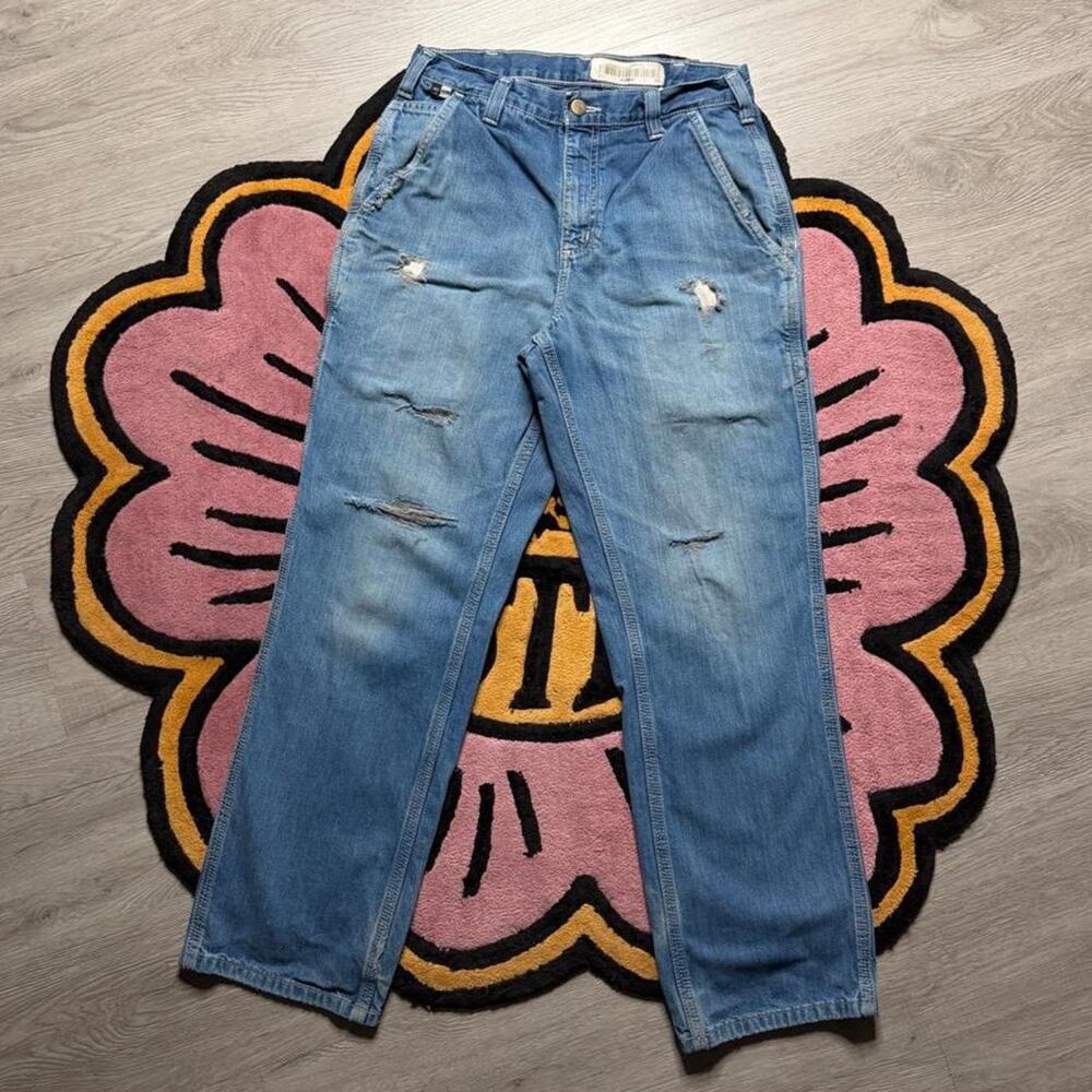 Carhartt Fr Distressed Carpenter Denim Work Jeans Size 29x29 Blue